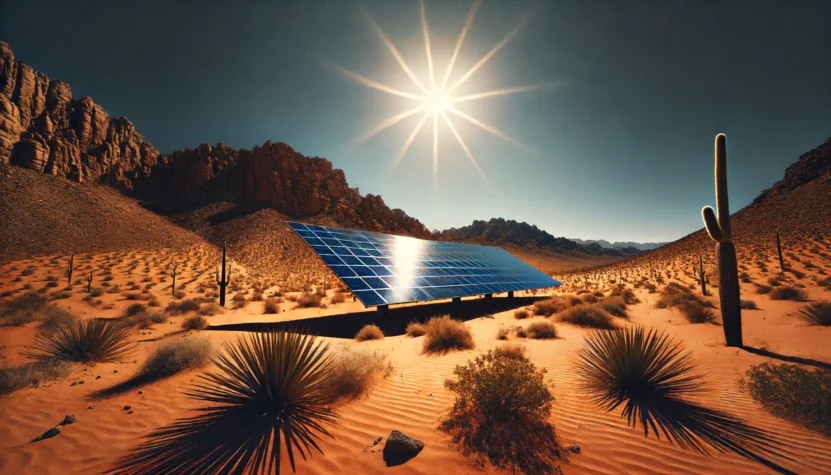 sun and the desert, solar energy panel
